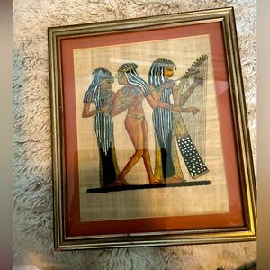 Authentic vintage Egyptian Papyrus Painting Framed 3 Musicians